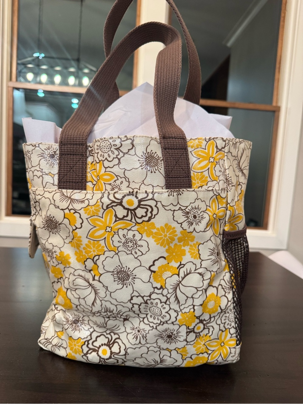 DULUTH Trading Co. Large Waterproof Yellow/Brown Floral Canvas Tote Bag 14X12X9 - Picture 3 of 11